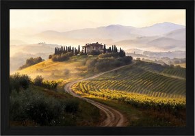 Poszter Keret Fa Toszkána Olaszország Szőlő Táj Villa Ház 60x40
