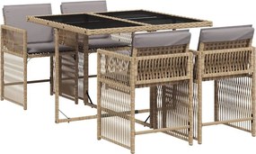 vidaXL 5 részes vegyes bézs polyrattan kerti étkezőgarnitúra párnákkal
