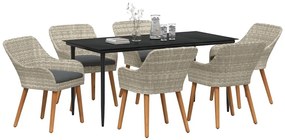 Étkezőgarnitúra 7 pcs Világosszürke Poli rattan