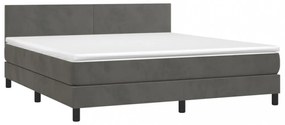 sötétszürke bársony rugós és LED-es ágy matraccal 160x200 cm