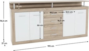 Komód, sonoma tölgyfa/fehér, JUNO - JACHIM NEW