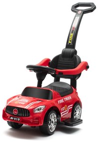 Zenélő bébitaxi vezetőrúddal Baby Mix TŰZOLTÓK piros