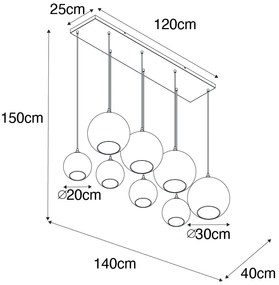 Okos függőlámpa sárgaréz kék és zöld üveggel, 8 izzós, 8 Wifi G95-tel - Sandra