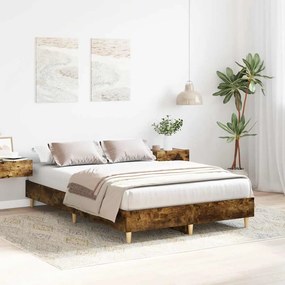 füstös tölgy színű szerelt fa ágykeret matrac nélkül 135x190 cm