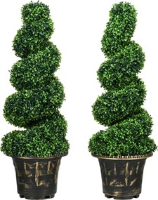 HOMCOM Műnövény Készlet 2 db, UV Ellenálló Műnövény Virágcserépben, 90 cm Boxwood Növény Belső és Külső Használatra | Aosom
