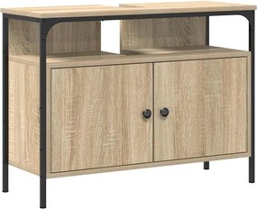 vidaXL Fürdőszobai mosdószekrény ajtóval Barna 80 x 30 x 60 cm Faanyag