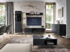 Vitrin szekrény 2 ajtós fekete / fekete matt színkombinációban – FLINN FL03