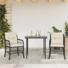 3 részes fekete polyrattan bisztrógarnitúra párnával