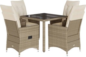 vidaXL 5 részes bézs polyrattan kerti étkezőgarnitúra párnákkal