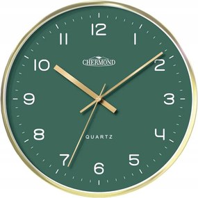 Közepes 30 cm Arany Zöld Fém Kerek Csendes Falióra Chermond 14