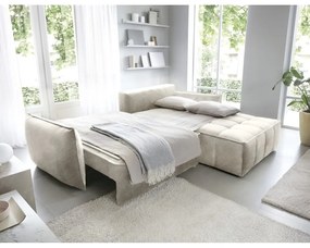 Bézs bársony kinyitható-tárolóhelyes sarokkanapé (jobb oldali-heverő résszel) Campo – ELTAP