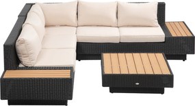Outsunny 4 részes Luxus Poli Rattan Kertbútor Szett - Kertbútor Lounge Szett Polcokkal és Oldaltáblával, Ülőpárnával, Fekete | Aosom