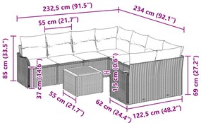 9 részes kert szófa szett párnákkal Szürke Poli rattan Akácia
