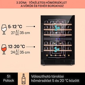 Klarstein Vinovilla 50 Duo kétszintes borhűtő 53 l, 17 palack, háromszínű üvegajtó