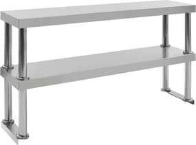 vidaXL 2-szintes rozsdamentes acél munkapult feletti polc 120x30x65 cm