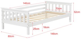 Gyerekágy Nuuk fenyőfa matraccal 70x140 cm fehér [en.casa]