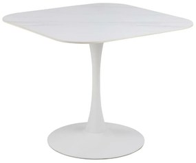 Asztal Oakland 909Fehér, Fehér márvány, 75x90x90cm, Kerámia, Fém