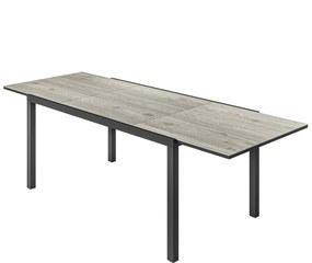 Outsunny Bővíthető Kerti Asztal 6-8 Fős Étkezőasztal, 160/240 x 90cm Alumínium Erkélyasztal Faplatni Hatású, Időjárásálló Teraszasztal Kültéri Büféasz