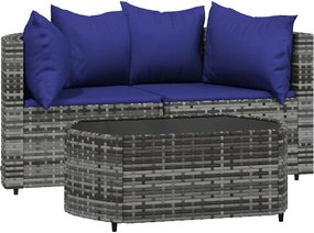 vidaXL 3 részes szürke polyrattan kerti ülőgarnitúra párnákkal