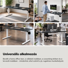 Elektromos, állítható magasságú, ergonomikus, fehér-antracit íróasztal,1600x800 mm: ARIA