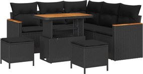 vidaXL Kerti Kanapé Szett 8 pcs Fekete polirattan