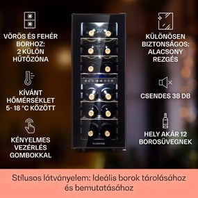 Klarstein Shiraz 12 Duo borhűtő 2 zóna 42L/12 palack 5-12 / 12-18 °C érintőképernyővel