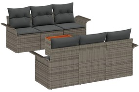 7 darabos kerti kanapé szett párnákkal szürke poli rattan akáccal, 2 szemes kerti kanapé tárolóval és párnákkal szürke poli rattan