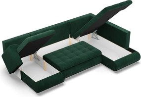 Tokio U sarokkanapé, 3 ágyneműtartóval, kordbársony, jobboldali, zöld