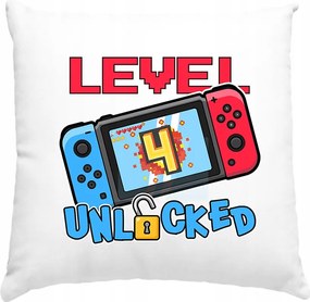 Születésnapi párna Level 4 Unlocked Gyerekeknek Fehér