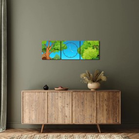 Kép - boldog, kiskacsák (órával) (90x30 cm)