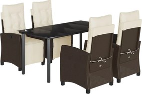 vidaXL 5-részes barna polyrattan kerti étkezőgarnitúra párnákkal