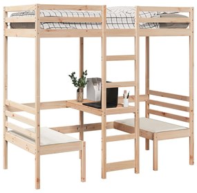 tömör fenyő galériaágy-keret asztallal és székekkel 80 x 200 cm