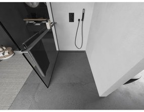 Mexen Kioto+, Walk-In zuhany paraván polccal és akasztóval 90 x 200 cm, 8 mm átlátszó üveg fekete mintás, grafit profil, 800-090-121-66-70