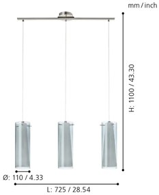 EGLO 90305 - PINTO NERO 3xE27/60W függesztett lámpa, füstszínű