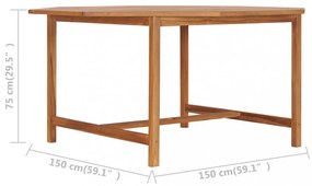tömör tíkfa kerti asztal 150 x 150 x 75 cm