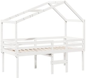 fehér tömör fenyőfa magasított ágy tetővel 75 x 190 cm