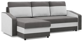 Hewlet sarokkanapé, 2 ágyneműtartóval, szövet anyag, univerzális oldal, hab töltet, szürke - fehér