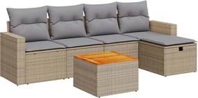 vidaXL 6 részes bézs polyrattan kerti ülőgarnitúra párnával
