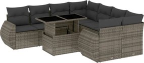vidaXL 9 részes szürke polyrattan kerti ülőgarnitúra párnákkal