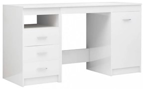 magasfényű fehér szerelt fa íróasztal 140 x 50 x 76 cm