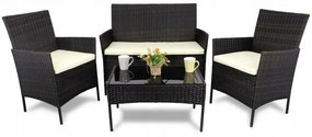 Aldotrade GardenLine rattan kerti garnitúra, barna + krémszínű ülőpárna