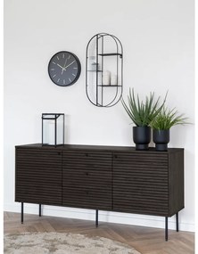 Kyoto komód 3 fiókkal, 2 ajtóval, tölgyfa furnér, füstölt, fekete fém lábakkal, 150x40x74 cm