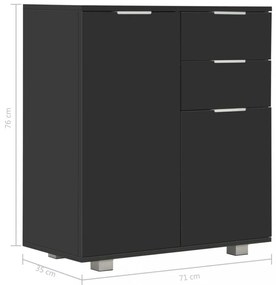 magasfényű fekete szerelt fa tálalószekrény 71x35x80 cm