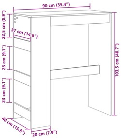 antik fa színű szerelt fa bárasztal tárolókkal 90x40x103,5 cm