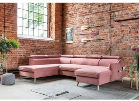 Világos rózsaszín bársony kinyitható sarokkanapé (bal oldali-"U" alakú) Sweet Harmony – Miuform
