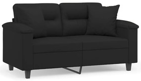 2 személyes fekete mikroszálas szövetkanapé párnákkal 120 cm