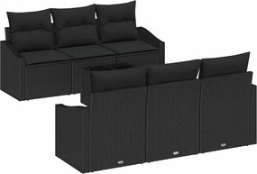 vidaXL Kanapé Szett párnával párnával 7 pcs Fekete polirattan