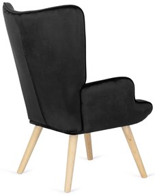 Füles Fotel Lábtartóval Fekete Bársony Kárpittal. LOZANO 2