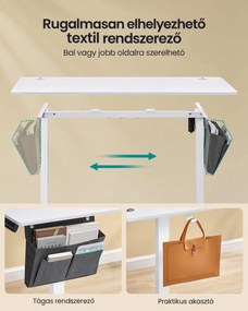 SONGMICS elektromosan állítható magasságú íróasztal 4 memóriahellyel, 140 x 60 x 72–120 cm, max. 70 kg, felhőfehér