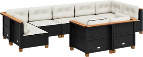 vidaXL 9 részes fekete polyrattan kerti ülőgarnitúra párnákkal